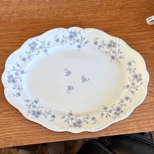Elegant White Porcelain Oval Serving Platter with Blue Floral Pattern